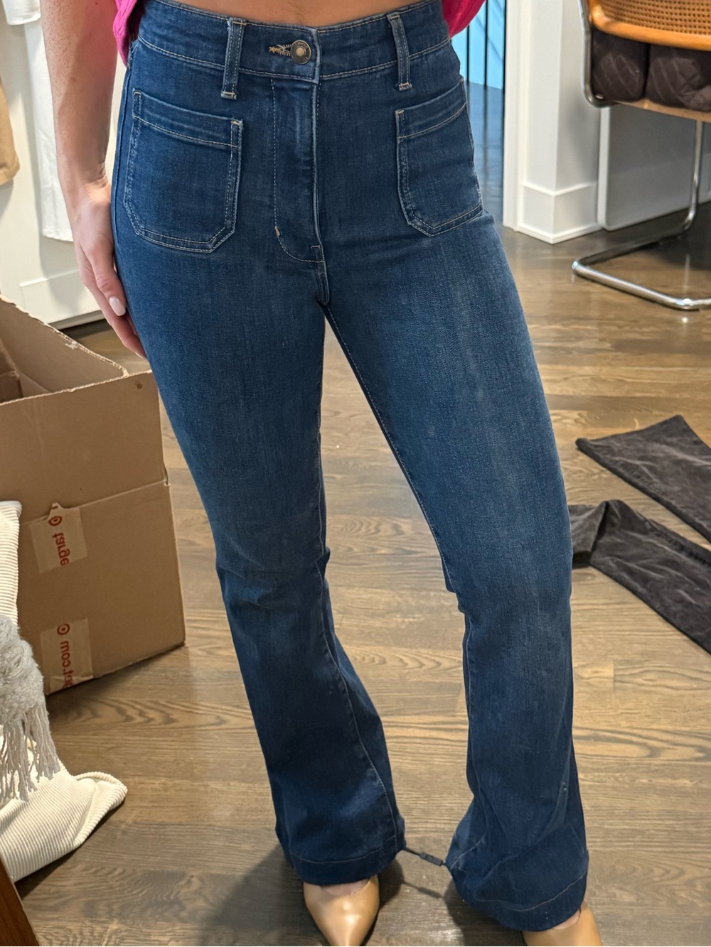 Denim&Co Dark Blue High-Rise Flare Jeans